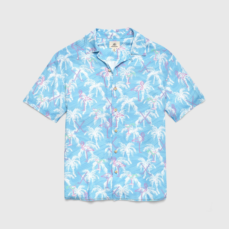 Billy Flamingo Rayon Camp Shirt - Blue Combo