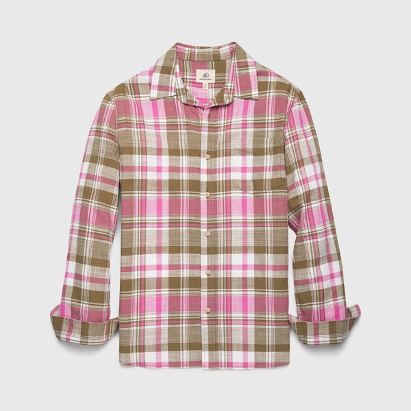 Brian Slub Plaid Shirt - Olive Pink