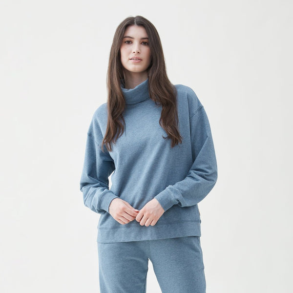 Mae Fleece Cowl Neck Tunic - Blue Heather