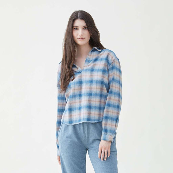 Olivia Plaid Popover - Blue Heather Plaid