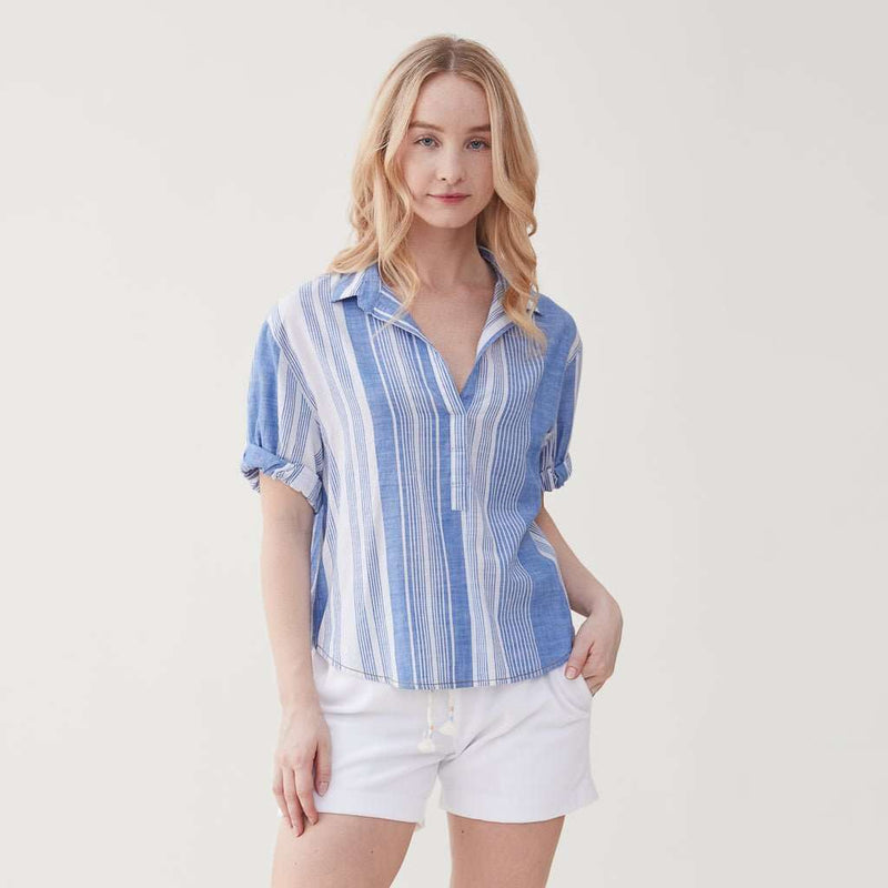 Olivia Stripe Popover - Strong Blue